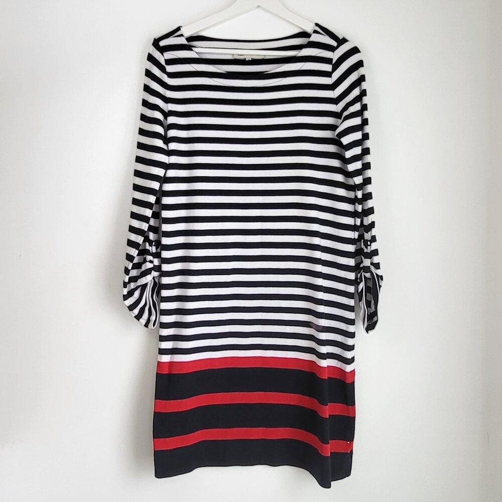 Jones New York Sport Striped Dress Top M | Nautical Navy Red 3/4 Sleeve